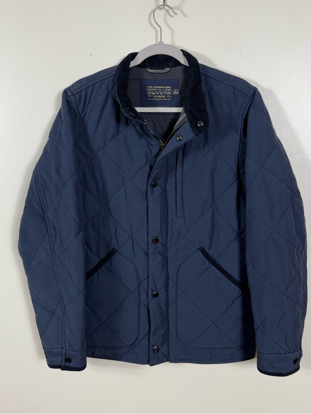 J Crew Sussex Quilted Jacket Small PrimaLoft Corduroy Trim Midnight Blue Preppy